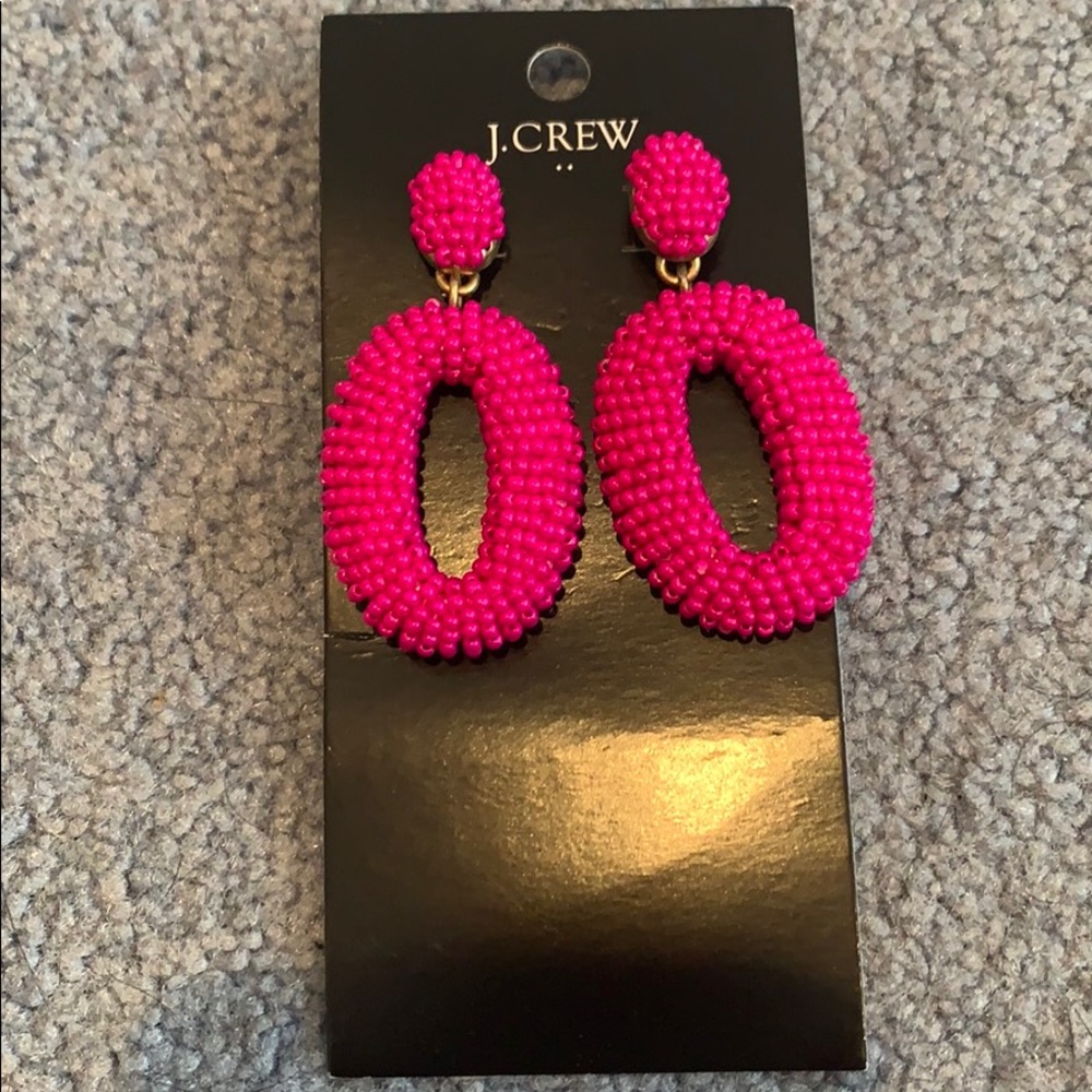 J Crew Fuschia  Beaded Statement Post Earrings
